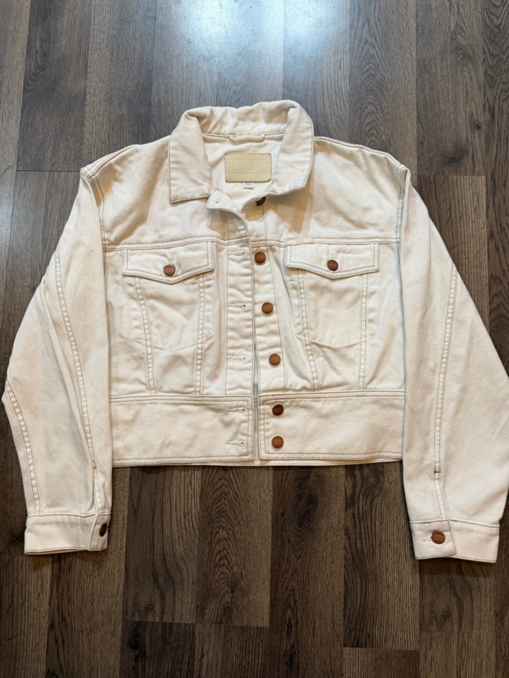 Closed Official Amaya Boxy Cropped Denim Jacket - Ecru Off-White Women’s Size M